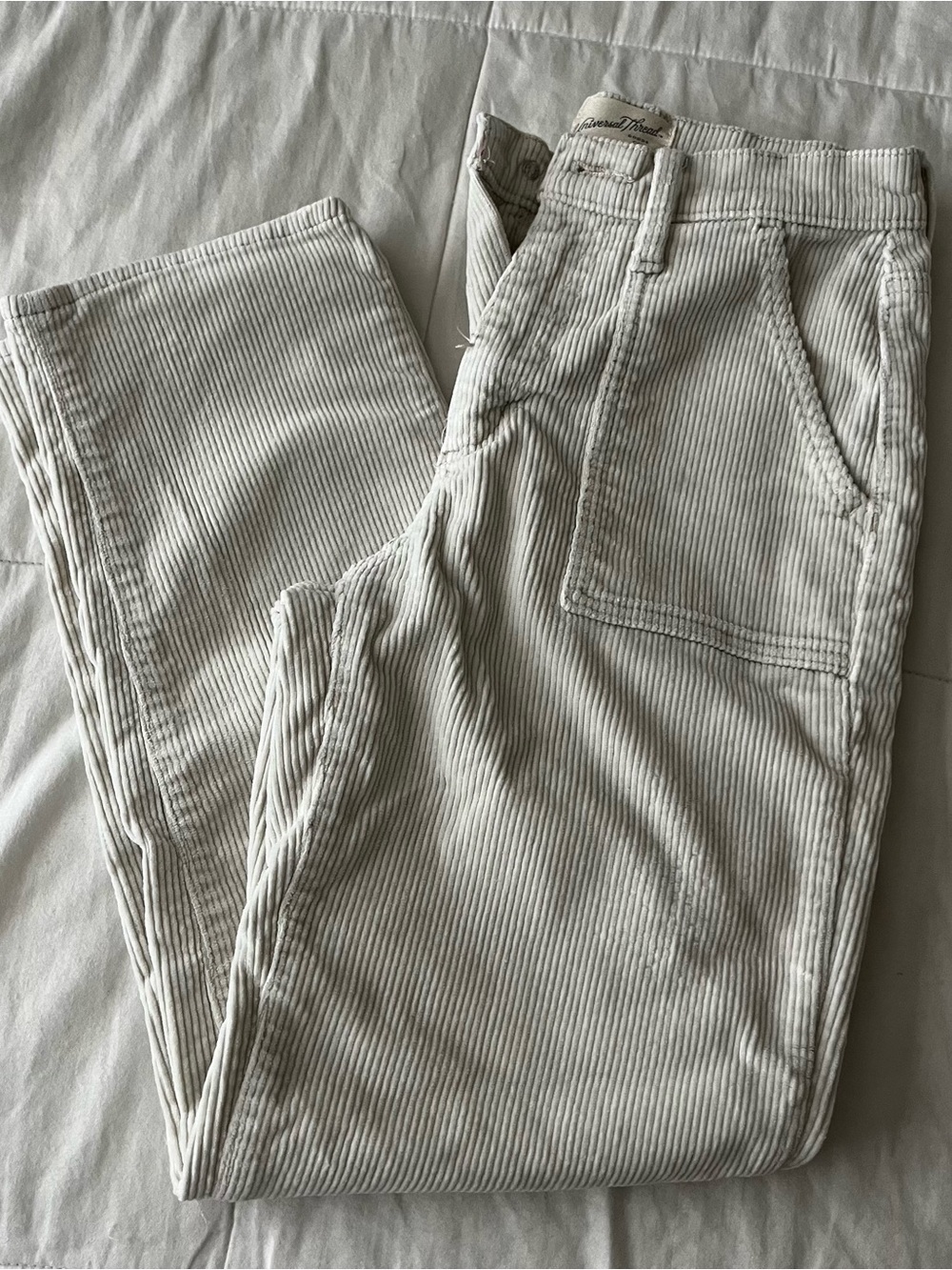 Universal Thread Cream Corduroy Pants with Belt Loop Detail